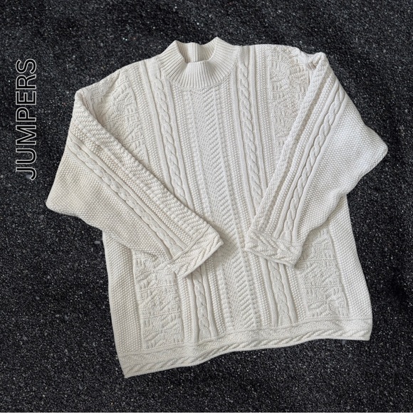 {Jumpers} COTTON Aran Pattern Knit Sweater - Picture 1 of 4